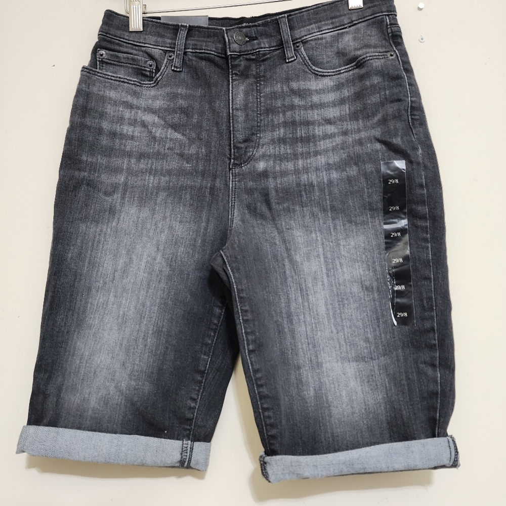 BANANA‎ REPUBLIC Shorts Bermuda Stretch Denim High Waist Sz 8 Black Wash